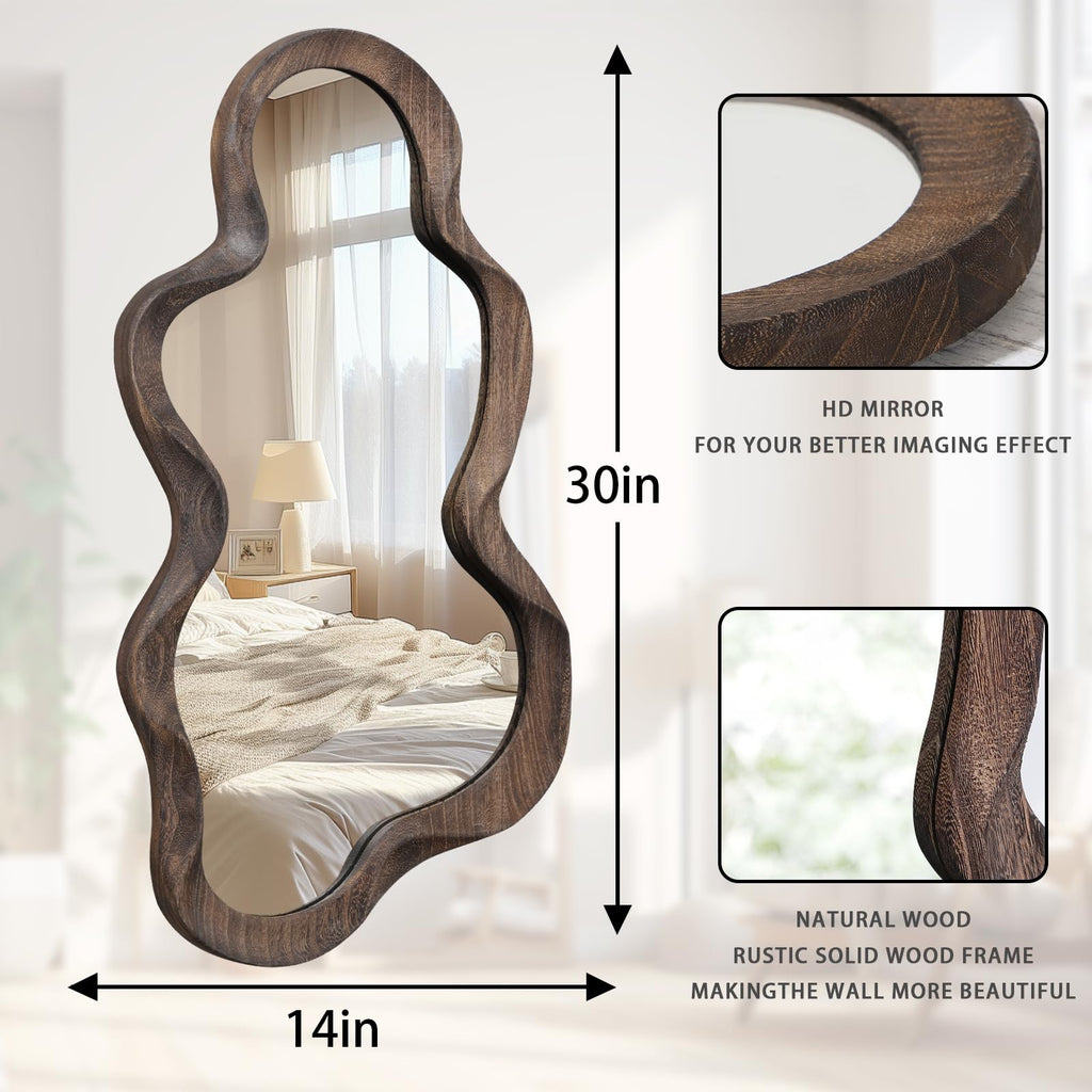 Large Asymmetrical Mirror, Wall Wood Frame Irregular Cloud Wavy Mirror