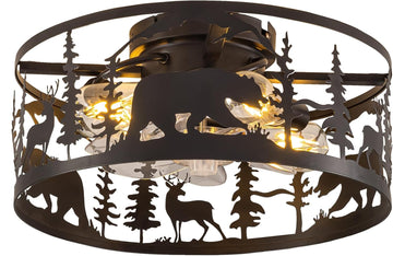 Farmhouse Caged Ceiling Fans with Lights and Remote Control,Rustic Black Chandelier Fan with Bear Deer Design,Flush