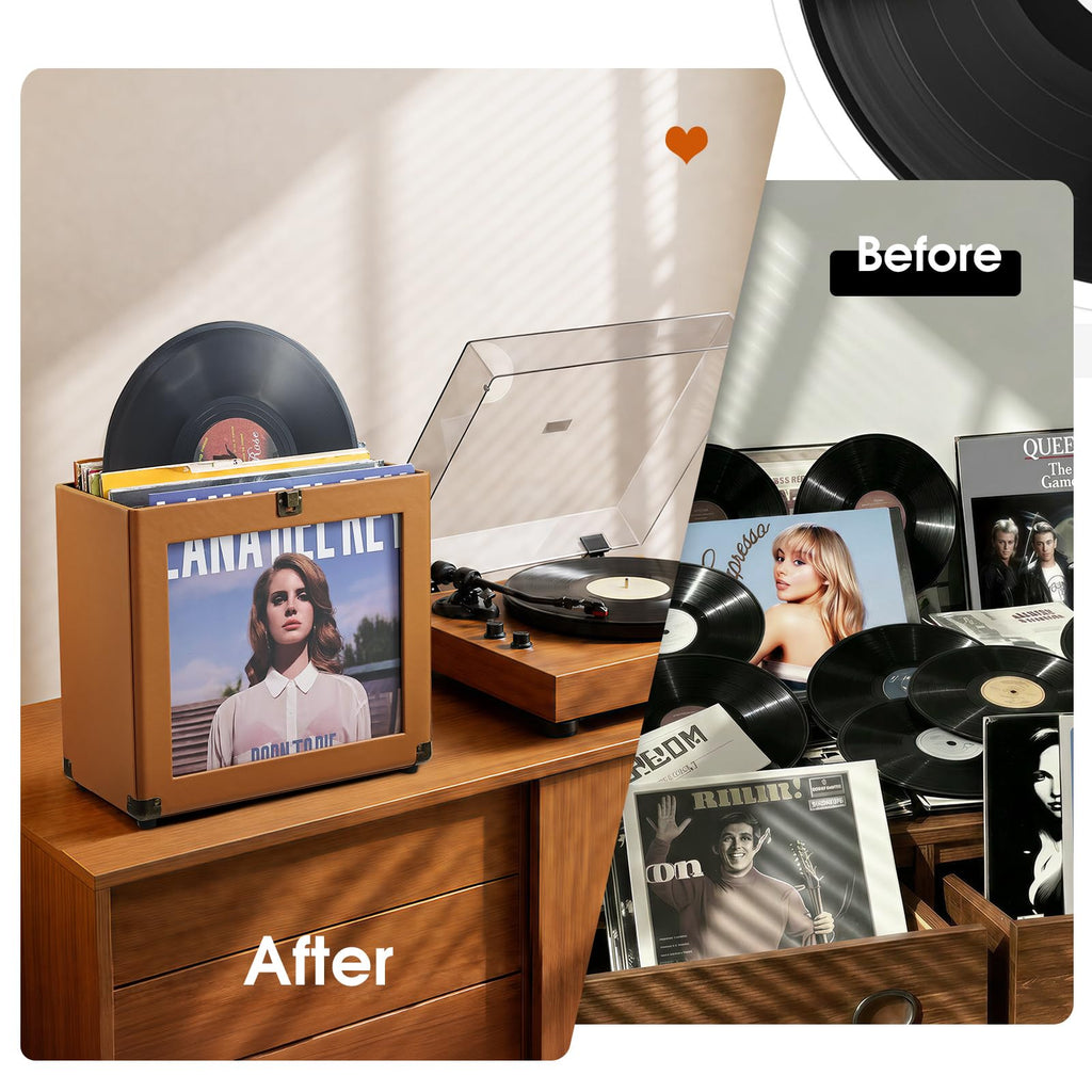 Vinyl Record Storage Box with Lock Record Organizer Storage for 30+ Single Records 12-inch Water Resistant