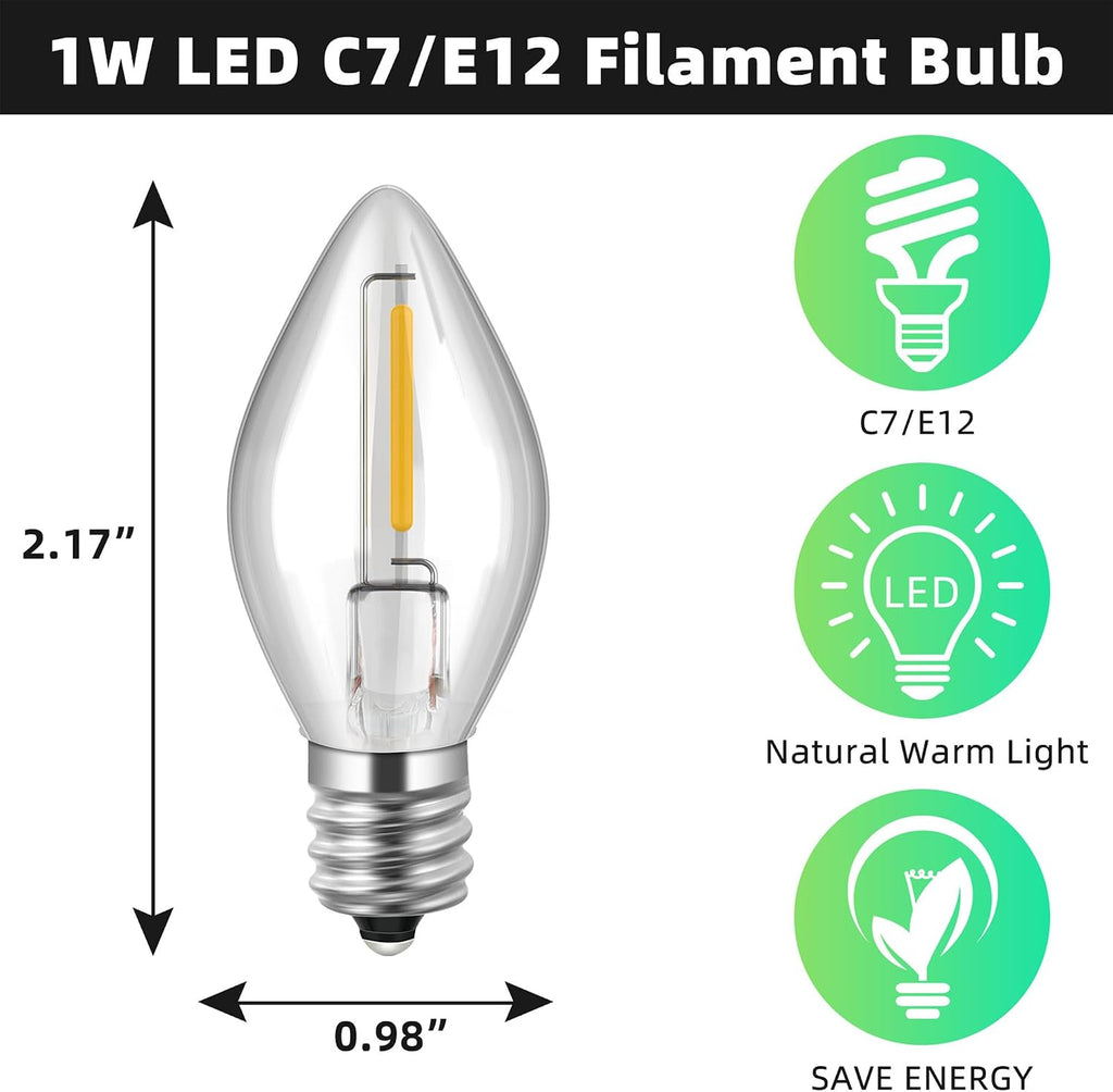 6ft Accessory Cord with 1 LED Light Bulb, C7 Bulbs