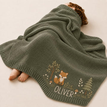 Embroidered Baby Blanket Custom Name Soft Knit Nursery Throw with Daisy Floral Bunny Design, Newborn Keepsake Present