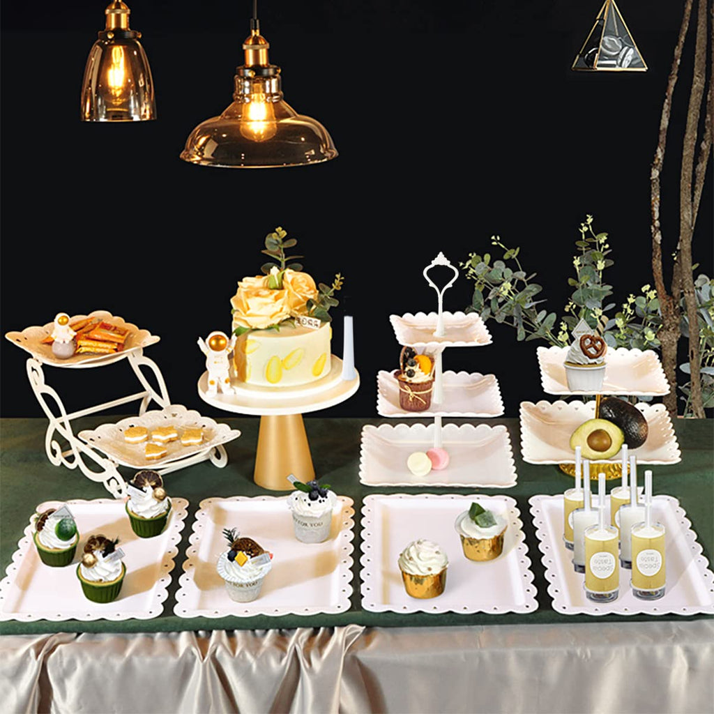 10Pcs Cupcake Stand, Dessert Table Display Set, 4 White 3 Tired Cake Stand 6 Plastic Serving Trays for Party Cookie