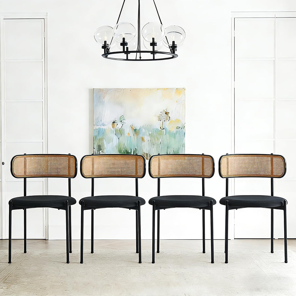 Rattan Dining Chairs Set of 4, Mid-Century Modern Chair with Boucle, Kitchen Dining Room Chairs for Living Room with