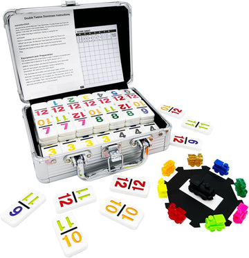 Mexican Train Dominoes with Numbers, Color Double 12 Numerical Domine Set for Adults and Family, Classic 91 Tiles