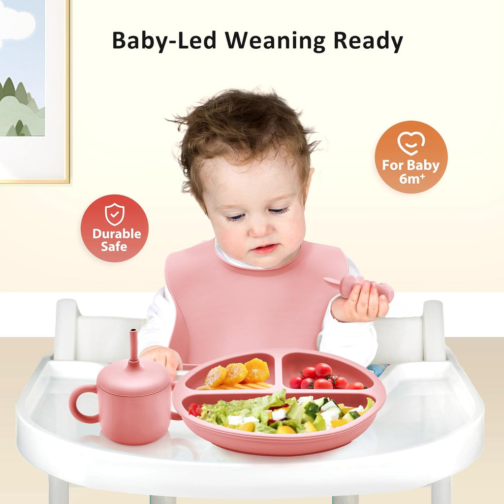 Piece Silicone Baby Feeding Set for Baby Led Weaning, Pink