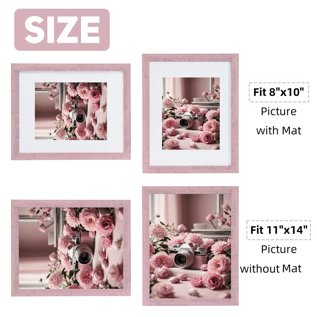 Rustic Pink 11x14 Picture Frame with Mat, Glass Cover, 1 Pack