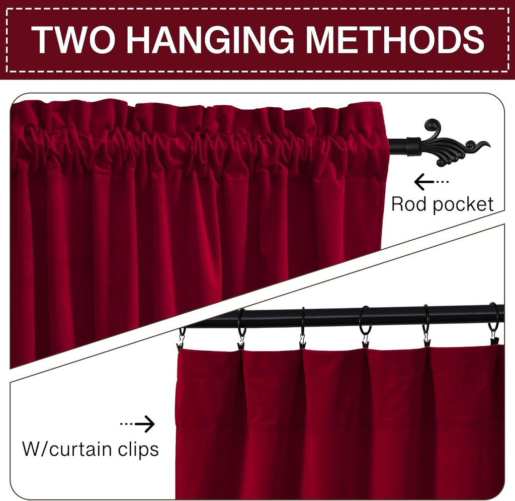 Luxury Red Velvet Curtains - Extra Long 108-inch Heat & Light Reducing Thick Heavy Duty Velvet Drapes with Rod Pocket