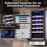 15 Inch Wine Cooler Refrigerator - 30 Bottle Under Counter Mini Fridge with Doub