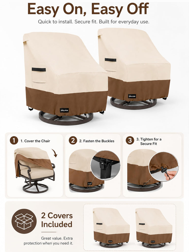 Outdoor Swivel Chair Covers 2 Pack, 600D Waterproof Heavy Duty (30 W x 34 D x 38.5 H inches), Patio Swivel Chair Covers