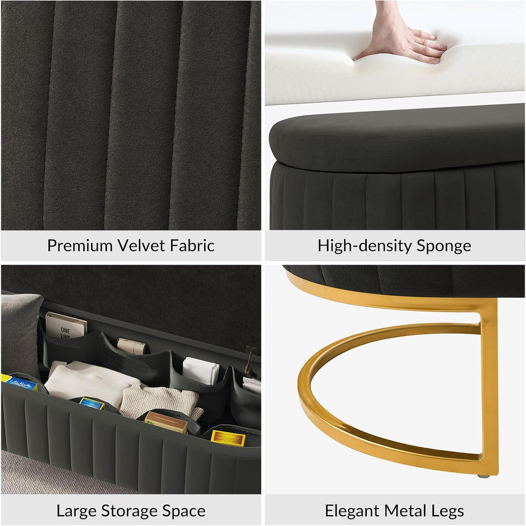 55.5" Storage Bench Ottoman End of Bed Bench Bedroom Bench, Upholstered Velvet Long Window Bench Large King Size with