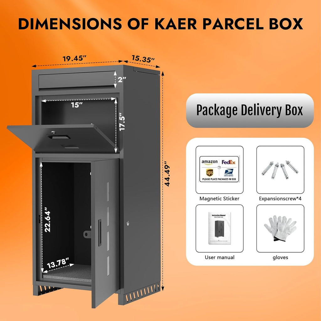Package Delivery Boxes 44.49''H Anti-Theft Porch Package Box with Lock & Mail Slot