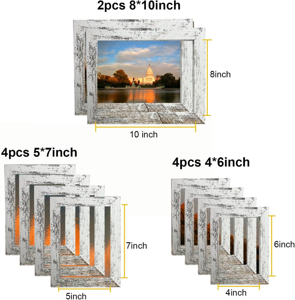 Picture Frame Set 10 pack, Farmhouse Photo Frames, Gallery Wall Frame Collage, 8x10 5x7 4x6 Frames in 3 Different - Set of 10