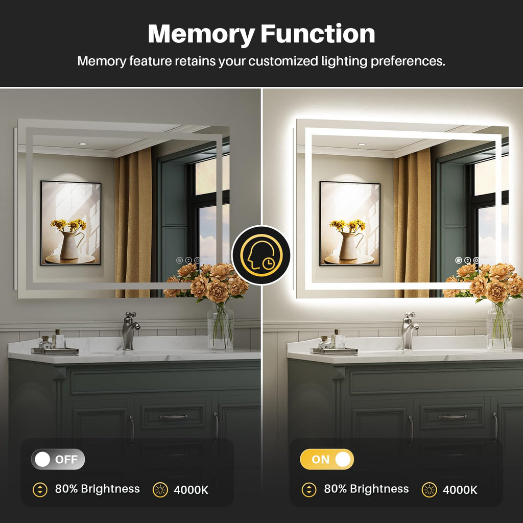 48x32 Inch LED Bathroom Mirror with Lights, Backlit & Front Lit