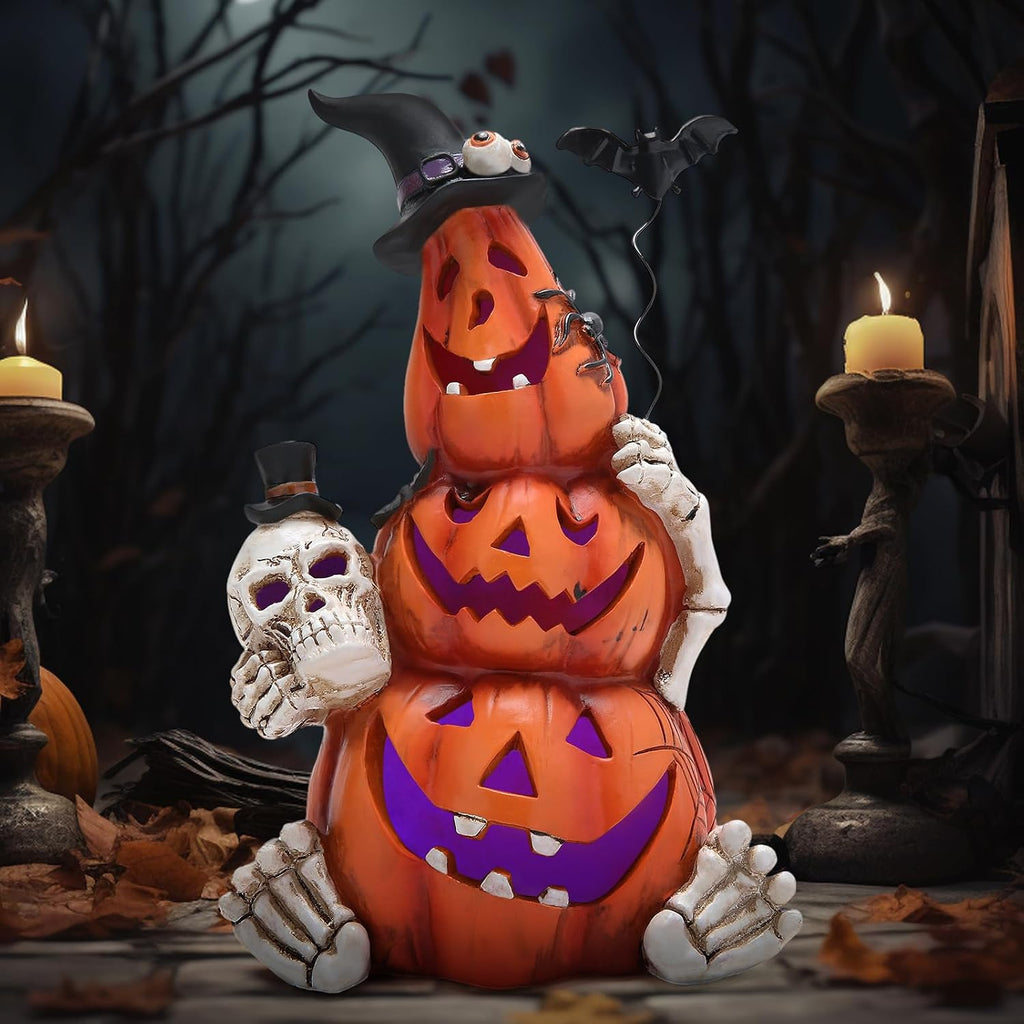 Halloween Pumpkin Decor with Light, Fall Pumpkin Ornaments Indoor