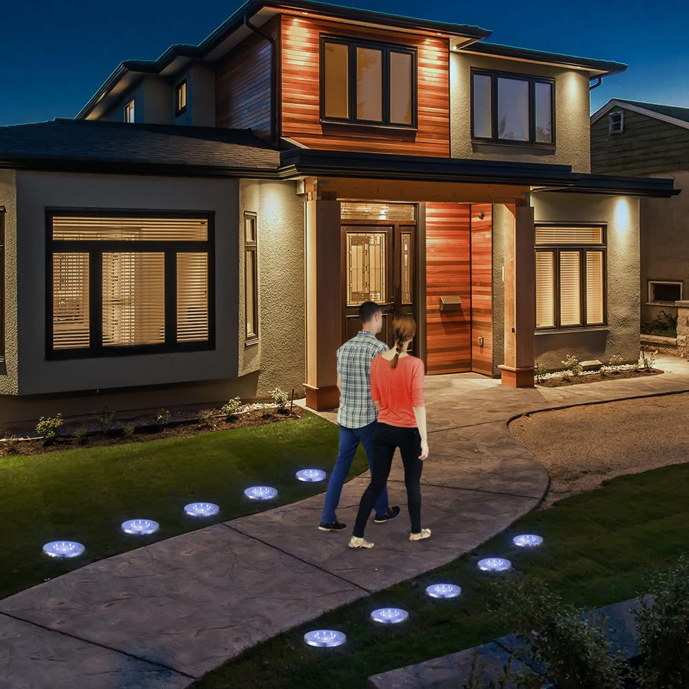 Solar Ground Lights Outdoor, 8 Pack 8 LED Solar Disk Lights Waterproof Garden In-ground Pathway Light Landscape