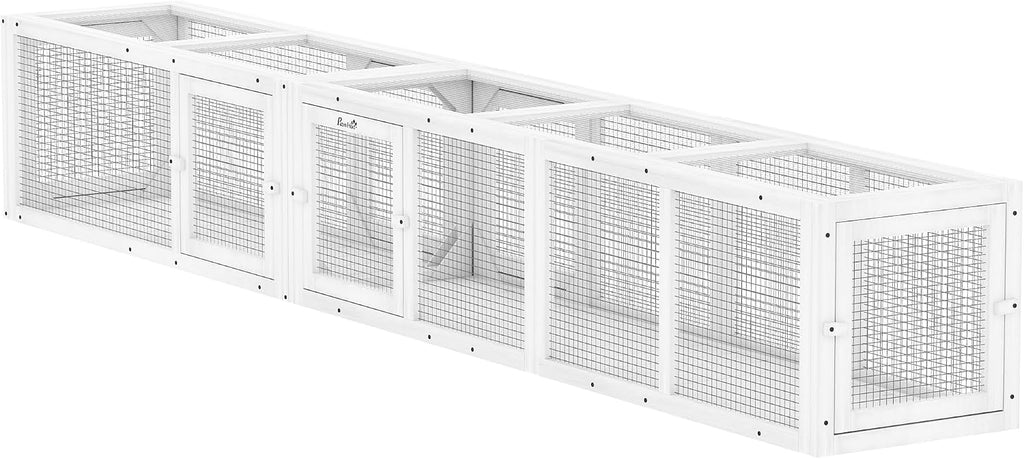 Outdoor Cat Tunnel, 98-Inch Wooden Catio Walkway with 8 Access Doors, Combinable Pet Enclosure Run for Cats