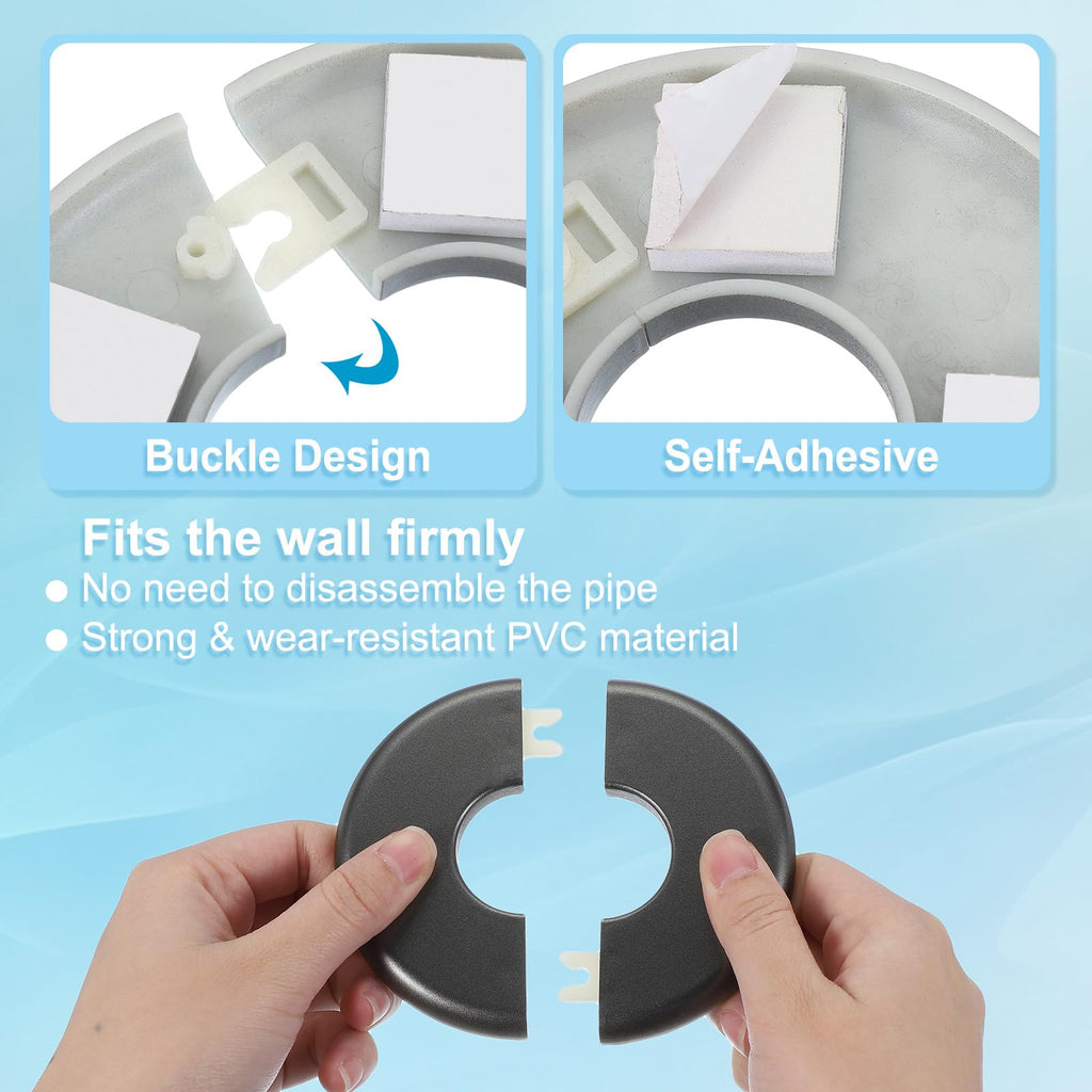Wall Split Flange 2.52"/64mm, 3Pcs ABS Round Self-Adhesive Escutcheon Plate Cover Buckle for Water Pipe Faucet