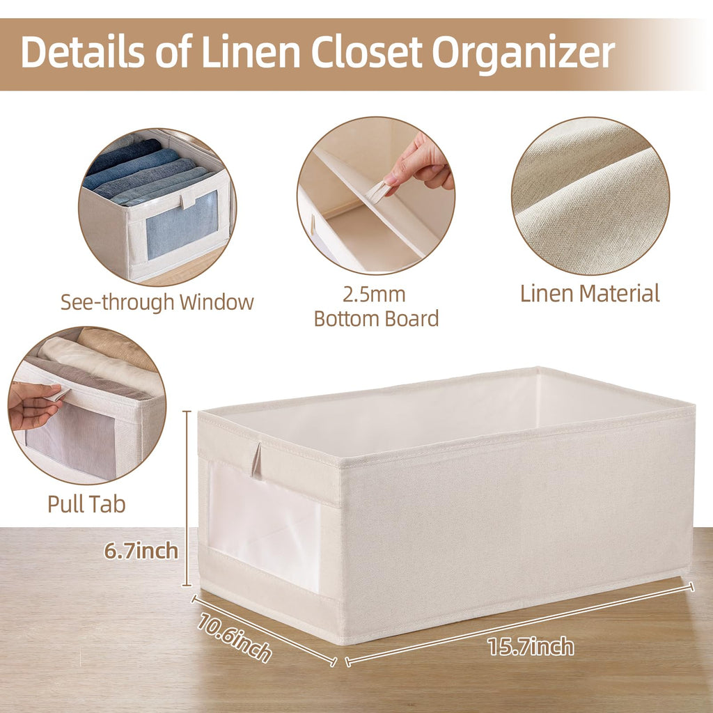 6 Pack Bins Linen Closet Baskets for Closet Organization Foldable Closet Organizer Bins with Clear Window For