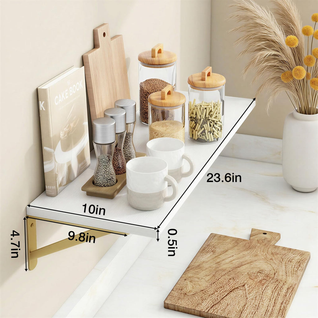 2pcs 10 in Deep Floating Shelves for Wall (White, 23.6" L)