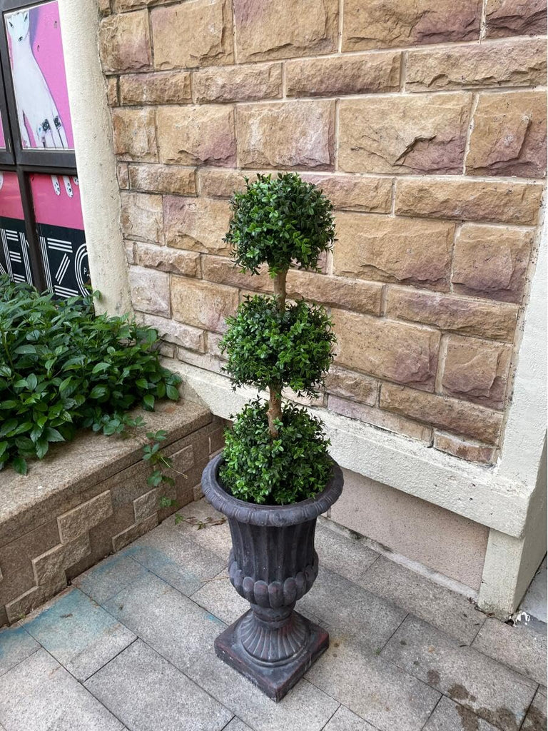 2 Pack 3ft Artificial Outdoor Boxwood Topiary Trees, UV Resistant Triple Ball Shape Fake Plants