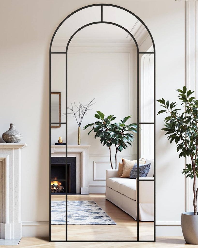 58" x 21" Full Length Mirror, Floor Mirror Arched Window Decorative Mirror, Metal Framed Decor Farmhouse Floor