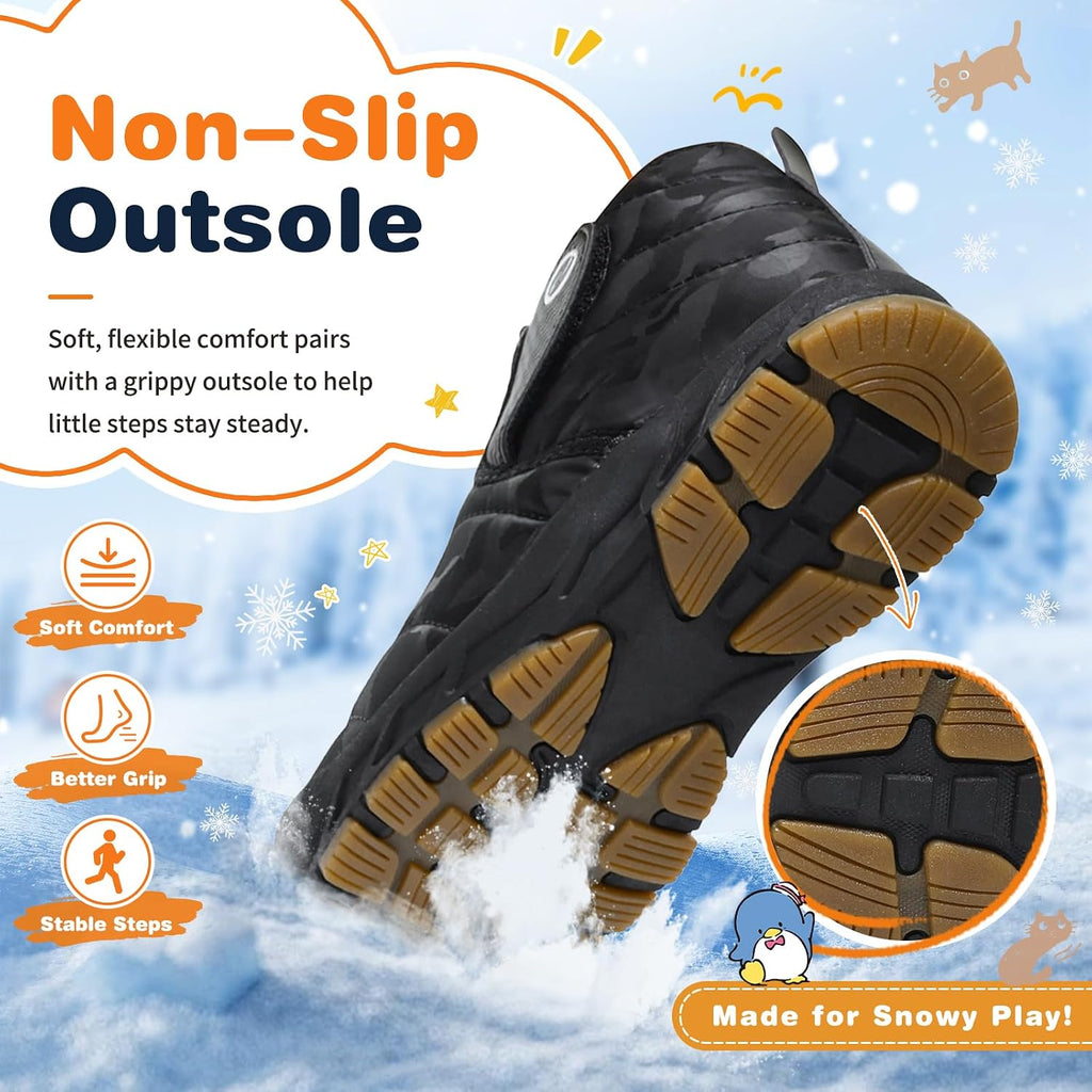 Kids Snow Boots Boys Girls Winter Warm Fur Lined Double Hook & Loop