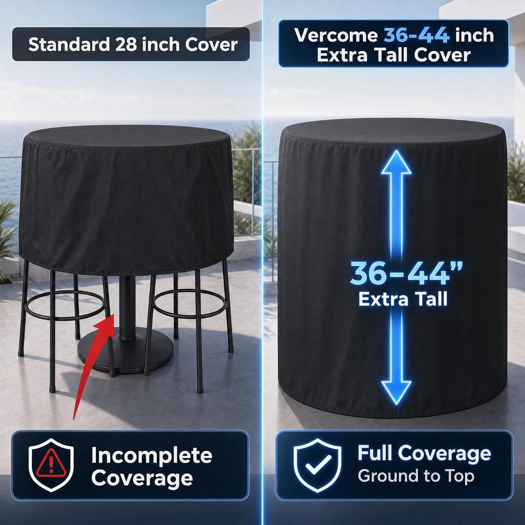Waterproof Round Patio Table Cover, 60in Dia x 36in H | Heavy-Duty Black Outdoor Cover for Large Round Tables and