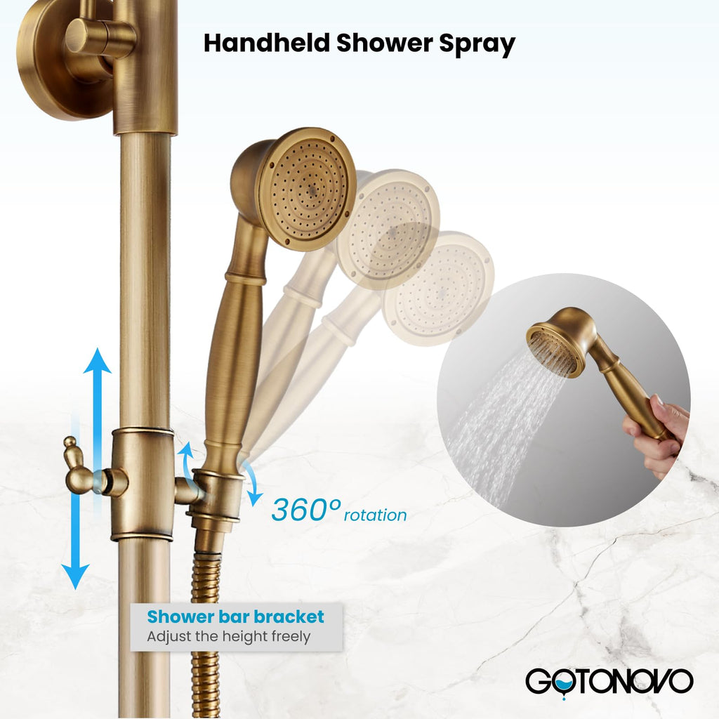 Exposed Shower Faucet Set Antique Brass,Ceramic Lever Handle