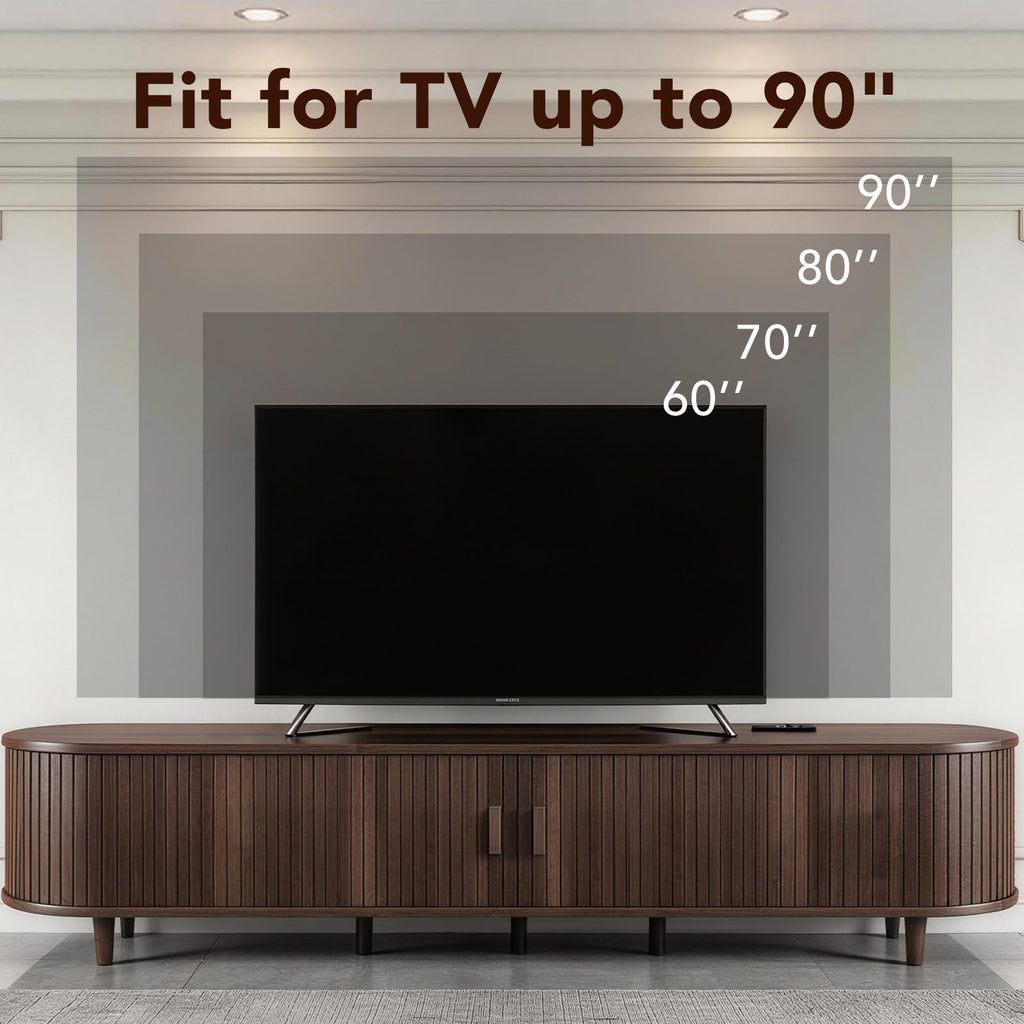 80" Mid-Century Modern TV Stand with Sliding Doors, TV Consoles with Power Outlet, Fluted Entertainment Center with