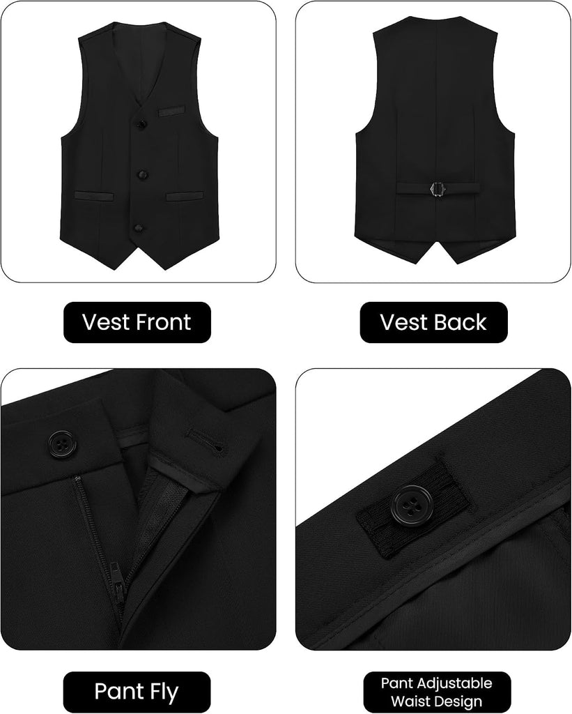Boys Suits Piece Tuxedo Suit Set: Jacket, Pants, Shirt, Vest & Bow Tie for Kids Wedding Ring Bearer Party