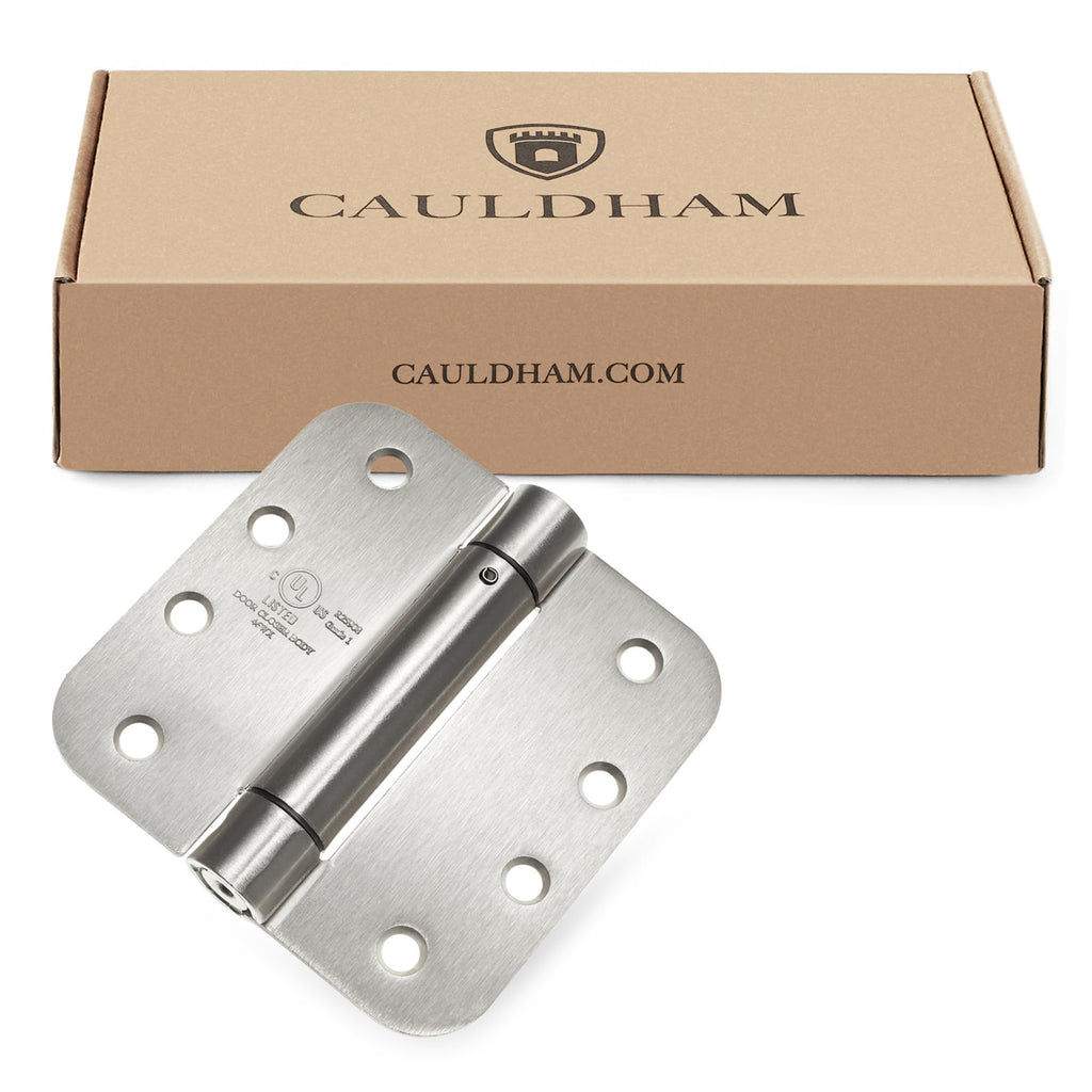 2 Pack) Heavy-Duty 4" Self-Closing Spring Door Hinge with 5/8" Radius Corners, UL Listed - Satin Nickel