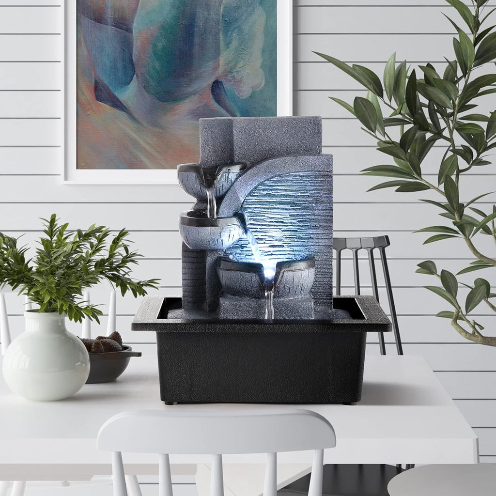 Tabletop Water Fountain with LED Lights Indoor Waterfall Fountains Relaxing Water Feature Indoor Fountains Zen