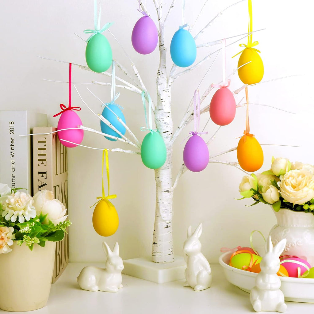 Easter Decorations Tree Ornaments - Hanging Egg Spring Ornaments for Small Tree, Matte Finish with Nice - Set of 24