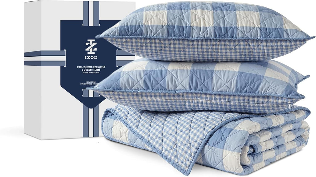100% Cotton Percale Pre-Washed Quilt Set, Ultra-Soft & Reversible Bedding, Cotton Comforter
