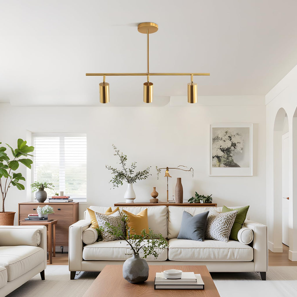 Lighting Linear Pendant Light Ceiling Track Spotlight Gold 3-Light with Rods Adjustable Hanging Lighting Fixture