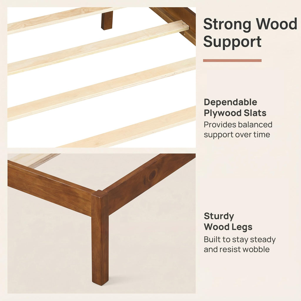 Twin Size Bed Frame with Solid Wood Legs and Wooden Slats