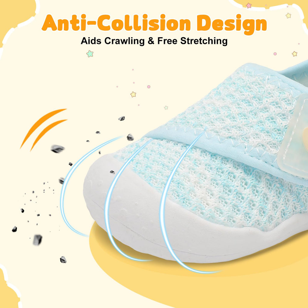 Wide Baby Walking Shoes Barefoot Infant Shoes Baby Sneakers Newborn Crib Shoe Flexible Lightweight Blue White