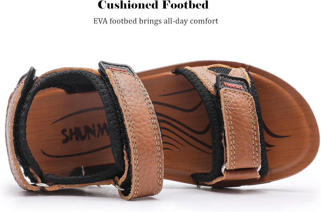 Boys Girls Leather Sandals Summer Athletic Hiking Beach Outdoor Open toe Adjustable Straps Sports Sandals for Kids