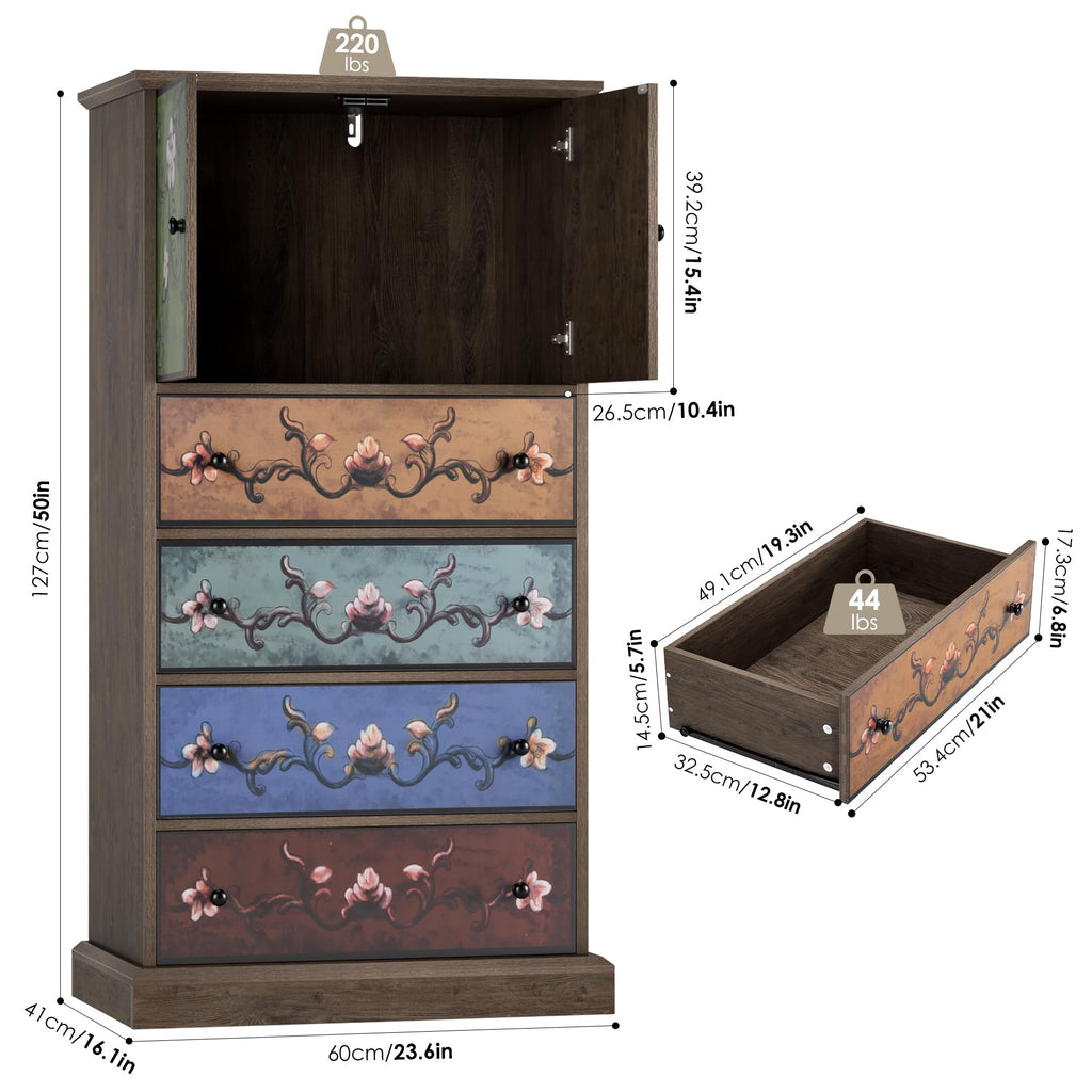 50" H Boho Vintage, 4 Drawer