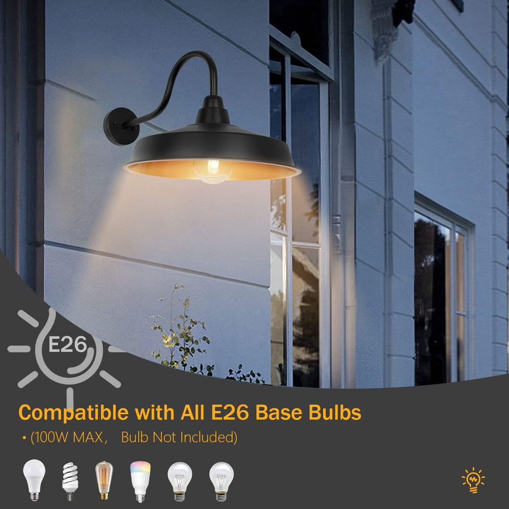 Barn Light Outdoor, 16 Inch Dome Large Farmhouse Exterior Light Fixture Wall Mount, Industrial Outdoor Wall Sconce