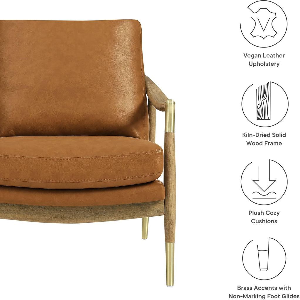 Langford Faux Leather Upholstered Armchair - Mid-Century Modern Armchair with Wood Frame - PU Leather Accent Chair or