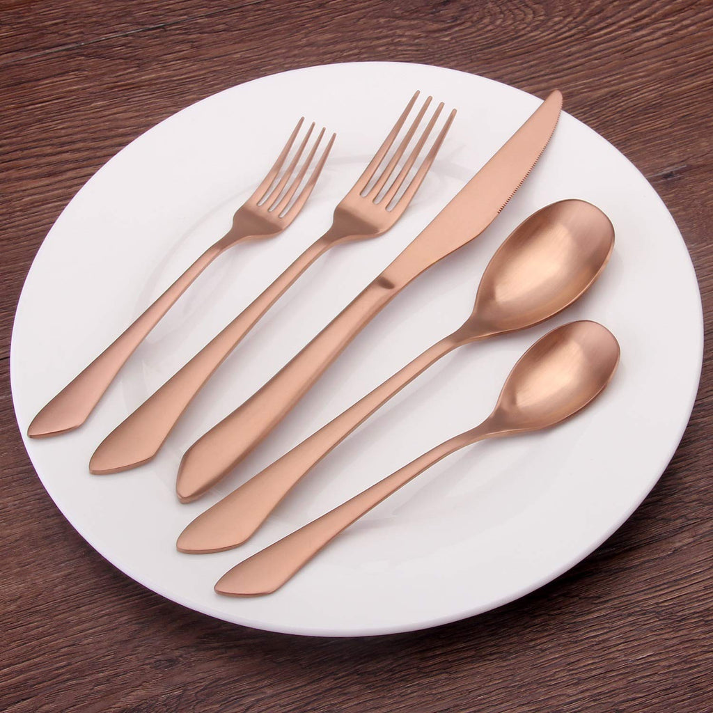 Matte Rose Gold Silverware Set, 20-Piece Stainless Steel Flatware Set, Kitchen Utensil Set Service for 4, Satin