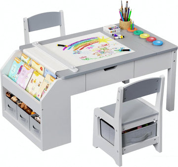 In-1 Kids Art Table and Chairs, Toddler Table and Chair Set, Craft Play Desk for Kids, Convertible Art Easel