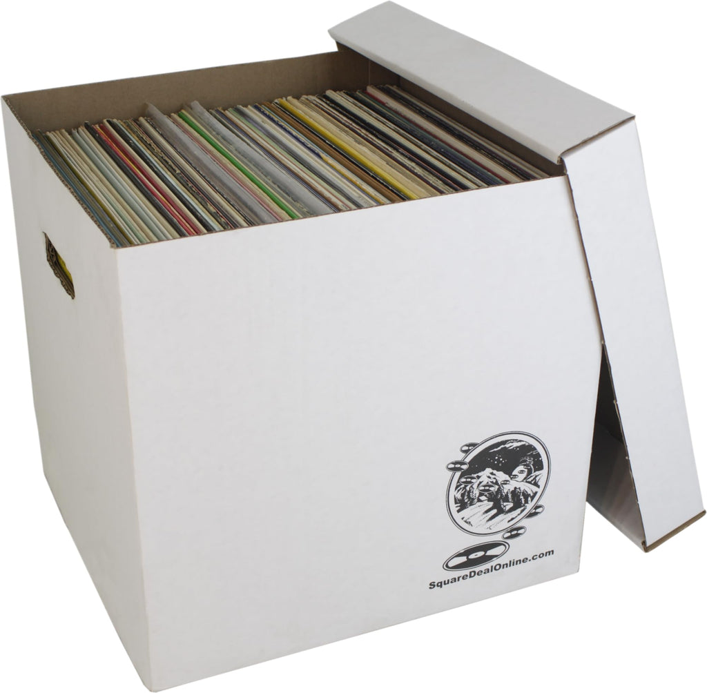 Durable Set of 5 12 inch Vinyl Record Storage Boxes - Heavy-Duty Cardboard Construction with Removable Lid - Holds Up