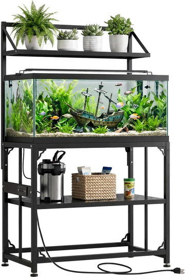 Fish Tank Stand 40 Gallon 3 Layer, Metal Aquarium Stand with Power Outlet 36.5" L x 18.2" W x 56.2"H, 3-Layer