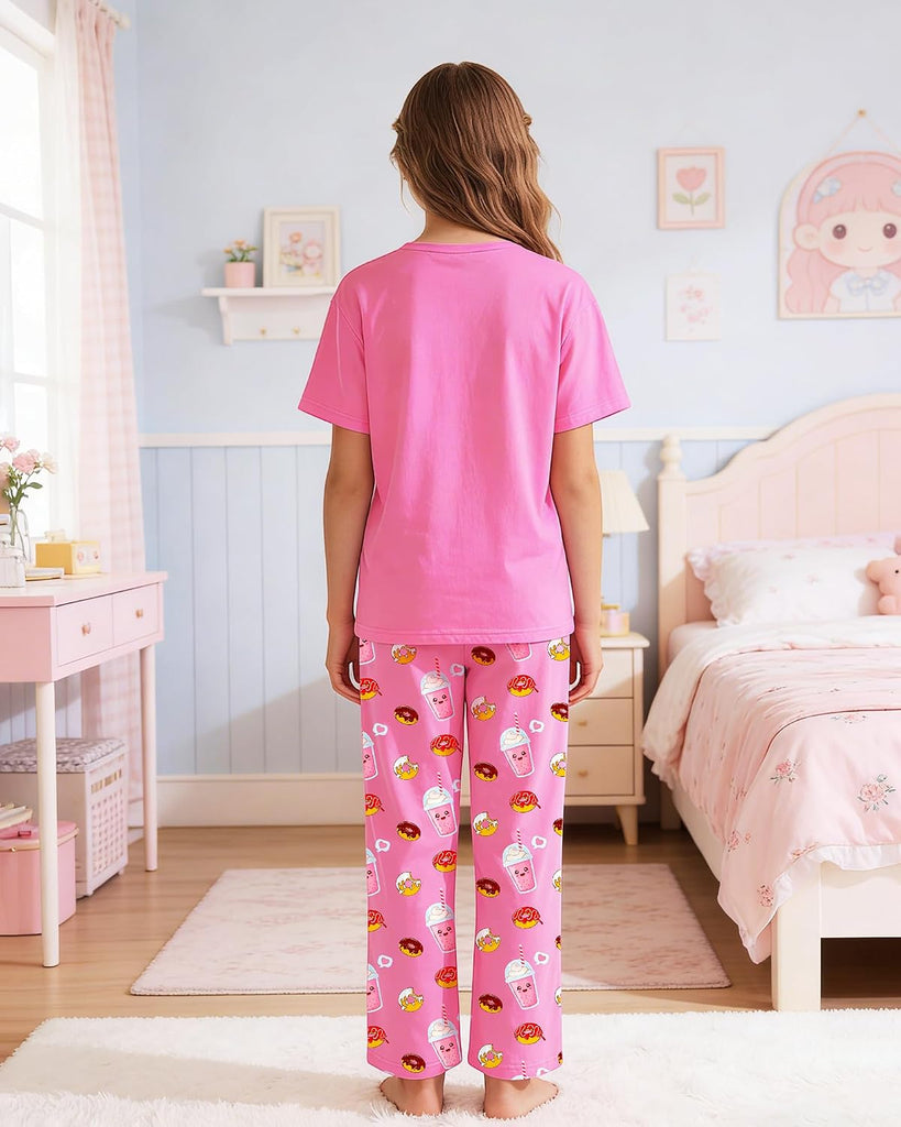 Girls Pajamas Piece Pjs Set Kids Short Sleeve and Pants Jammies Casual Wear Girls' Sleepwear Lounge Clothes