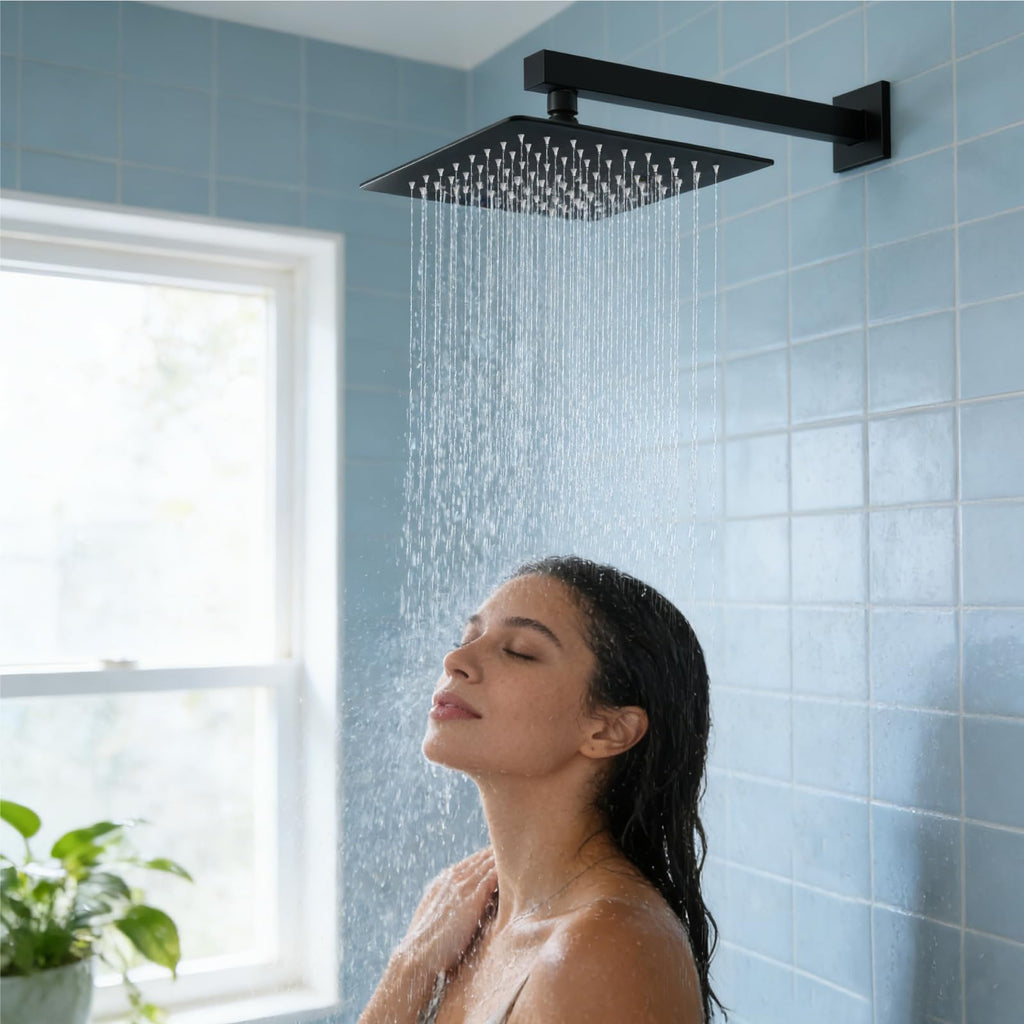 Square Rain Shower Head, High Pressure, Matte Black 12 Inch