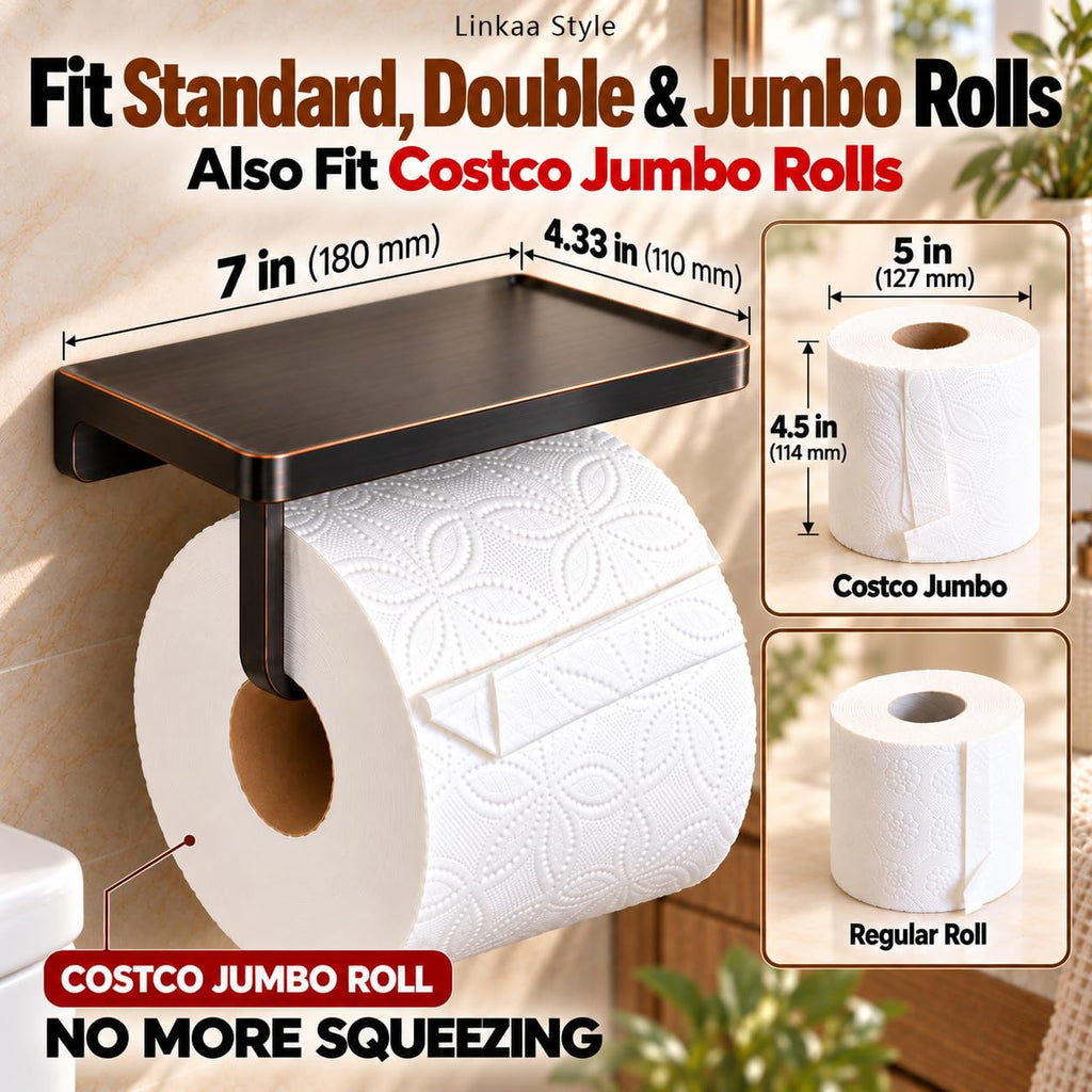 Bronze Toilet Paper Holder with Shelf Oil Rubbed Bronze, Zinc Alloy