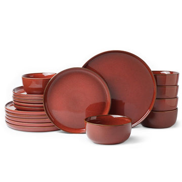 Stoneware Dinnerware Sets for 6, Reactive Glaze, Red