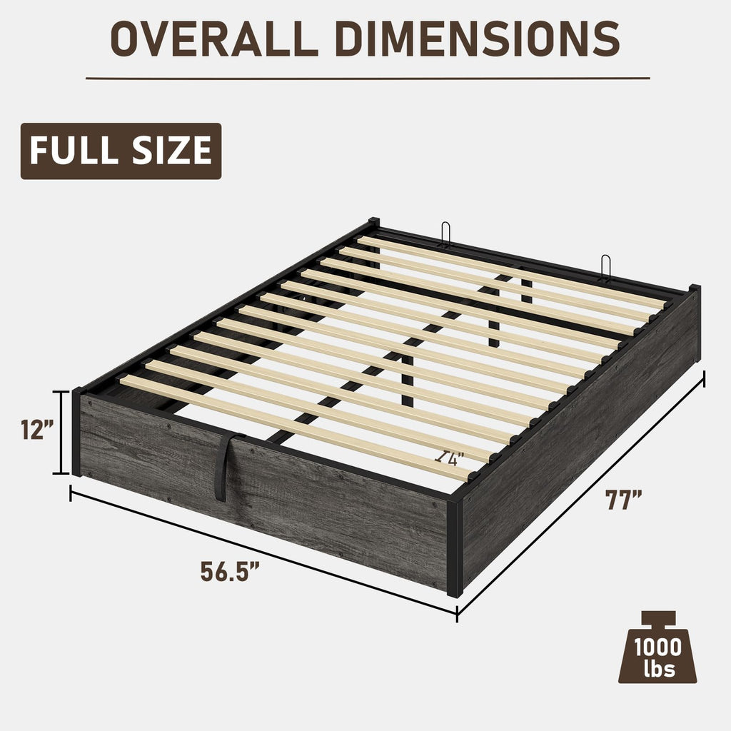 Bed Frame with Lift Up Storage, Rustic Grey
